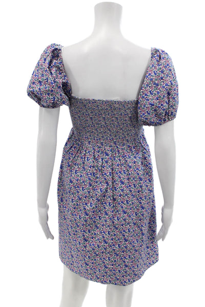 Les Coyotes De Paris Womens Square Neck Floral Short Dress Blue Size 14