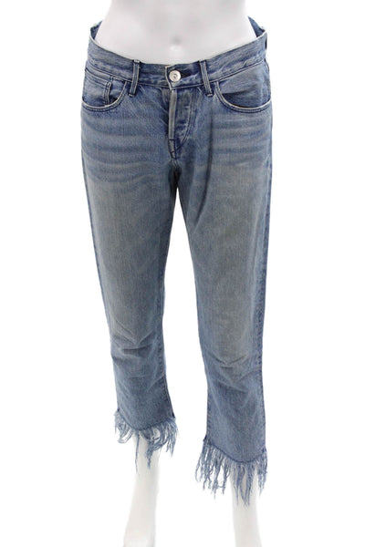 3x1 NYC Womens Cotton Zip Button Straight Leg Fray Leg Jeans Blue Size EUR 25