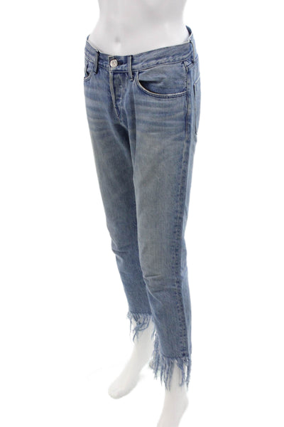 3x1 NYC Womens Cotton Zip Button Straight Leg Fray Leg Jeans Blue Size EUR 25