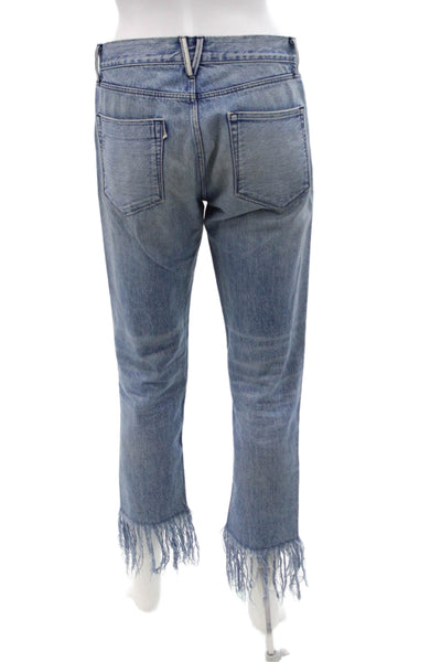 3x1 NYC Womens Cotton Zip Button Straight Leg Fray Leg Jeans Blue Size EUR 25