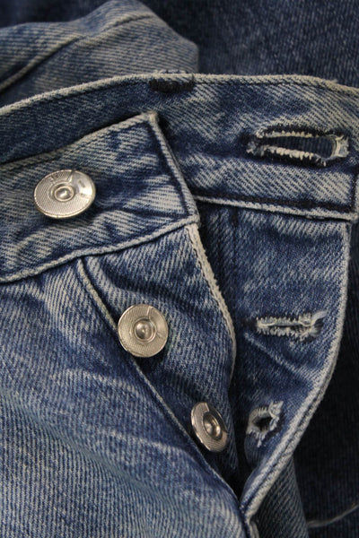 3x1 NYC Womens Cotton Zip Button Straight Leg Fray Leg Jeans Blue Size EUR 25