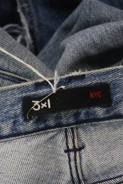 3x1 NYC Womens Cotton Zip Button Straight Leg Fray Leg Jeans Blue Size EUR 25