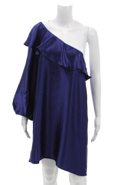 Amanda Uprichard Womens Scoop Neck One Sleeve Sleek Blouse Blue Size M