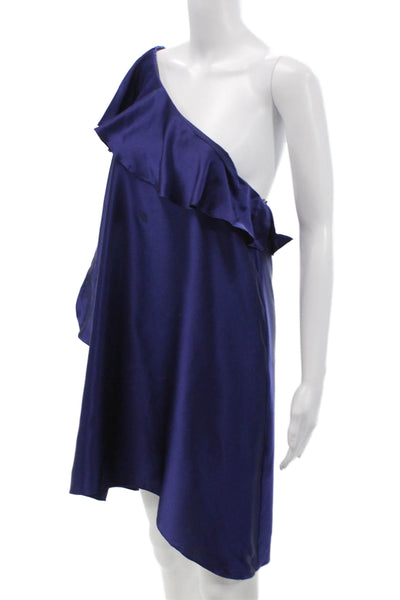 Amanda Uprichard Womens Scoop Neck One Sleeve Sleek Blouse Blue Size M