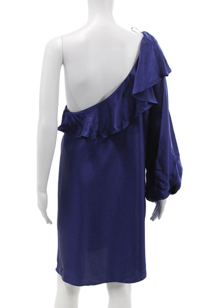 Amanda Uprichard Womens Scoop Neck One Sleeve Sleek Blouse Blue Size M