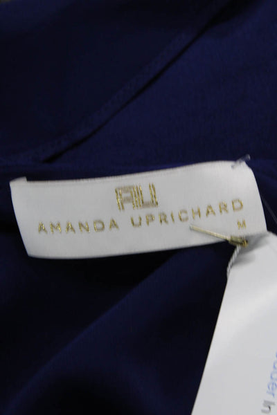 Amanda Uprichard Womens Scoop Neck One Sleeve Sleek Blouse Blue Size M