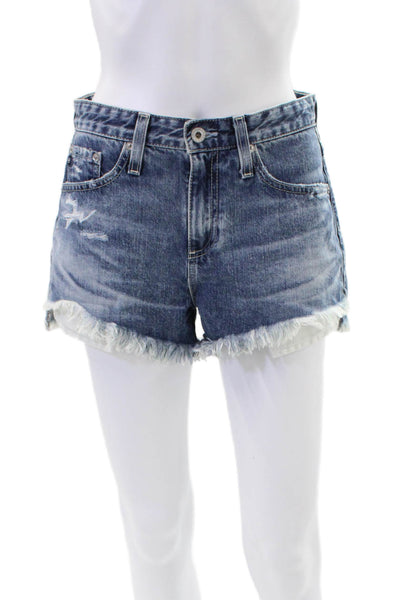 AG Adriano Goldschmied Womens Cotton Distressed Denim Shorts Blue Size 25R