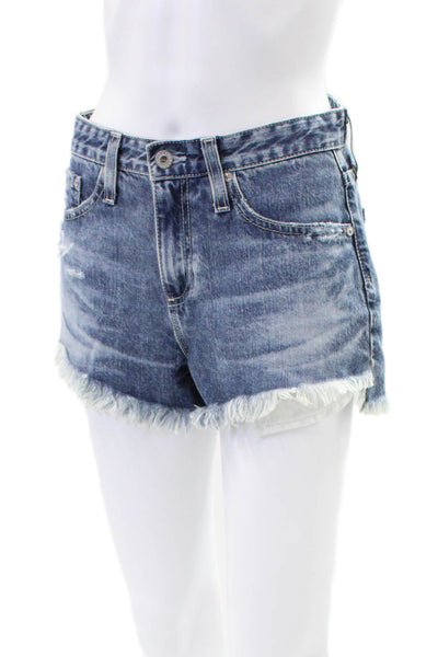 AG Adriano Goldschmied Womens Cotton Distressed Denim Shorts Blue Size 25R