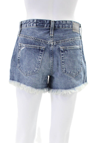 AG Adriano Goldschmied Womens Cotton Distressed Denim Shorts Blue Size 25R