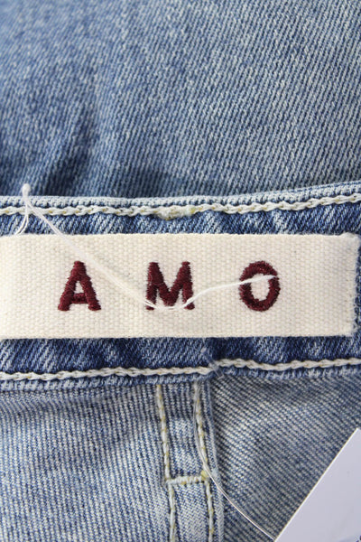 Amo Womens Cotton Distressed Low-Rise Skinny Jeans Blue Size 24