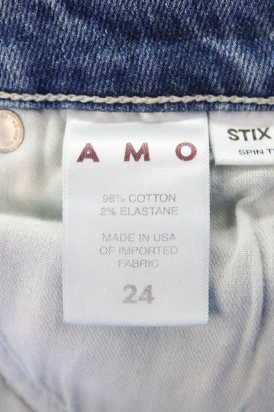 Amo Womens Cotton Distressed Low-Rise Skinny Jeans Blue Size 24