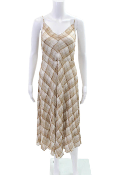 Vince Womens V Neck Plaid A Line Slip Dress Beige Size XXS