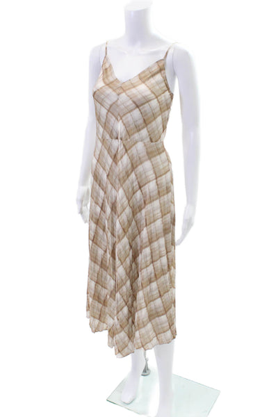 Vince Womens V Neck Plaid A Line Slip Dress Beige Size XXS