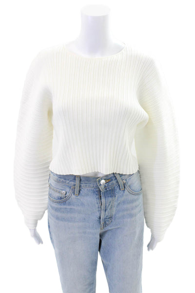 The Sei Womens Long Sleeves Crew Neck Cropped Sweater White Size Petite