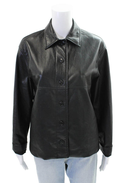 Sunday Best Womens Faux Leather Button Down Shirt Black Size Extra Small