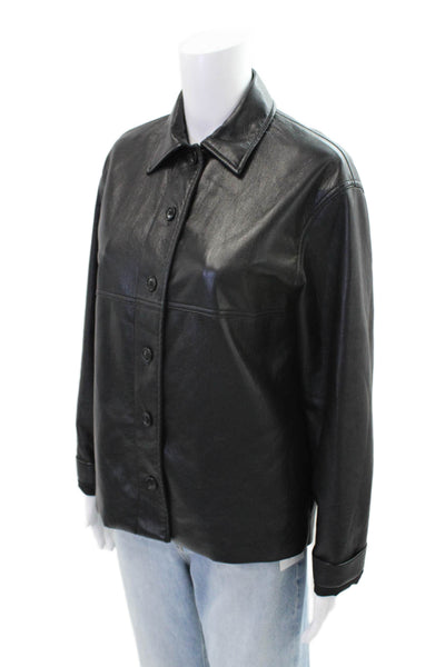 Sunday Best Womens Faux Leather Button Down Shirt Black Size Extra Small