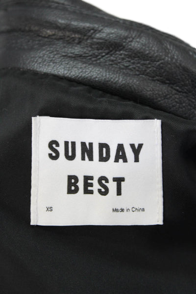 Sunday Best Womens Faux Leather Button Down Shirt Black Size Extra Small