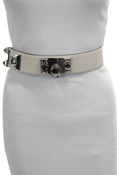 Hermes Womens Collier De Chien 50 Belt White Leather Size 85cm