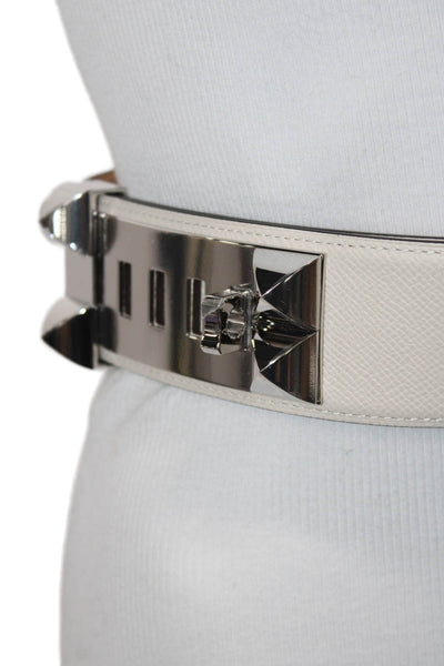 Hermes Womens Collier De Chien 50 Belt White Leather Size 85cm