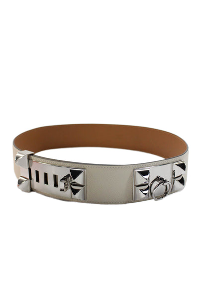Hermes Womens Collier De Chien 50 Belt White Leather Size 85cm