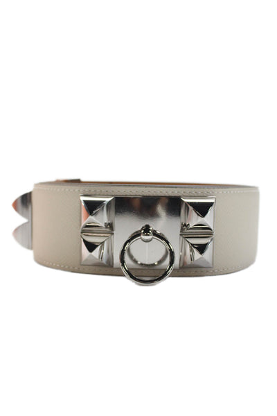 Hermes Womens Collier De Chien 50 Belt White Leather Size 85cm
