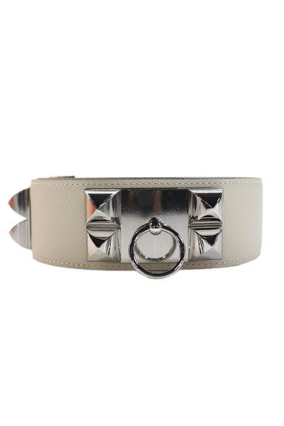 Hermes Womens Collier De Chien 50 Belt White Leather Size 85cm