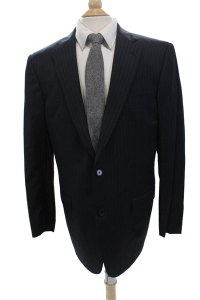 Ermenegildo Zegna Mens Pinstriped Blazer Jacket Navy Blue Wool Size 54 Long