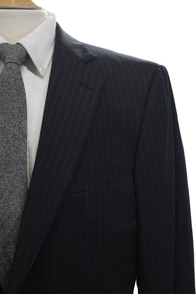 Ermenegildo Zegna Mens Pinstriped Blazer Jacket Navy Blue Wool Size 54 Long