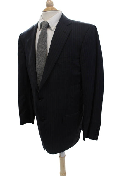 Ermenegildo Zegna Mens Pinstriped Blazer Jacket Navy Blue Wool Size 54 Long