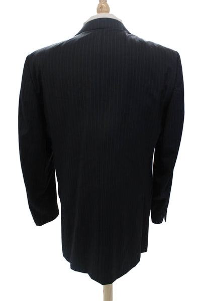 Ermenegildo Zegna Mens Pinstriped Blazer Jacket Navy Blue Wool Size 54 Long