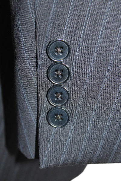 Ermenegildo Zegna Mens Pinstriped Blazer Jacket Navy Blue Wool Size 54 Long