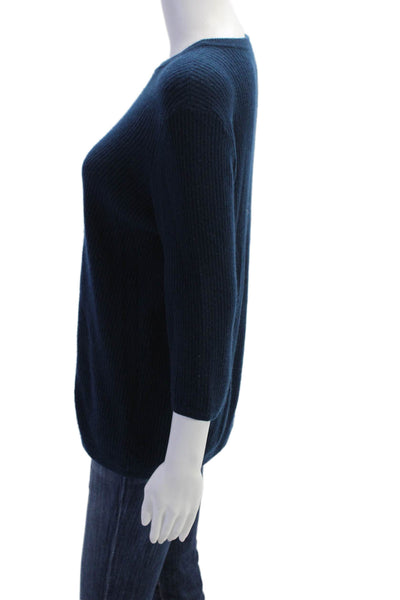 6397 Womens Crew Neck 3/4 Sleeve Ribbed Knit Sweater Top Blue Size L