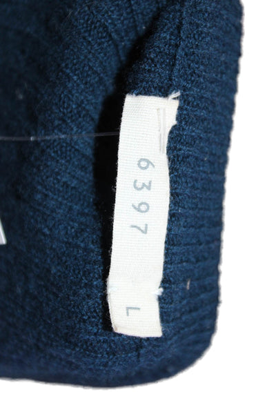 6397 Womens Crew Neck 3/4 Sleeve Ribbed Knit Sweater Top Blue Size L