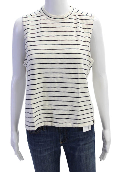 Madewell Womens Striped Shell Sweater White Black Cotton Size Large
