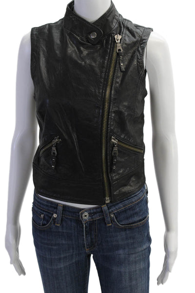 For Joseph Womens Leather Full Zipper Vest Jacket Black Size Extra Small