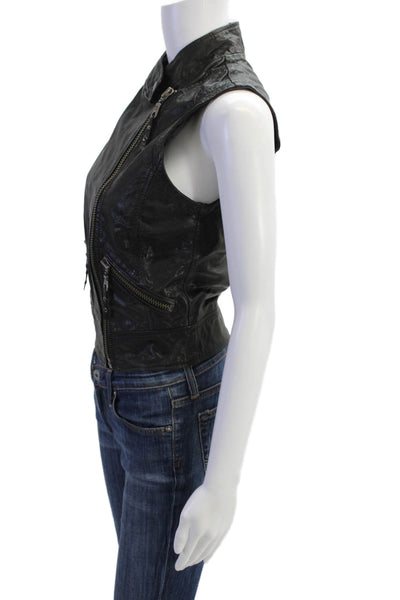 For Joseph Womens Leather Full Zipper Vest Jacket Black Size Extra Small