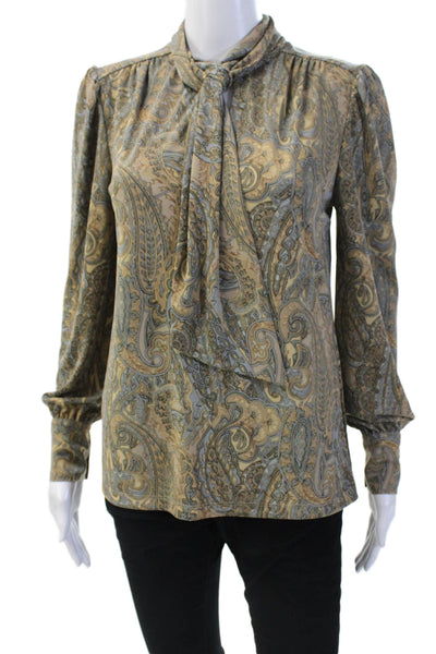 Lauren Ralph Lauren Womens Paisley V-Neck Long Sleeve Blouse Brown Size S