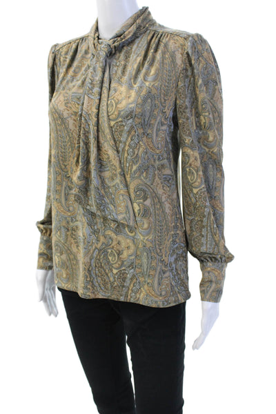 Lauren Ralph Lauren Womens Paisley V-Neck Long Sleeve Blouse Brown Size S