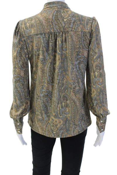 Lauren Ralph Lauren Womens Paisley V-Neck Long Sleeve Blouse Brown Size S