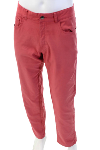 Peter Millar Mens Crown Sports Flat Front Straight Leg Pants Red Size 33x32
