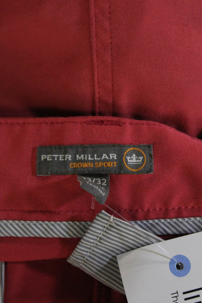 Peter Millar Mens Crown Sports Flat Front Straight Leg Pants Red Size 33x32