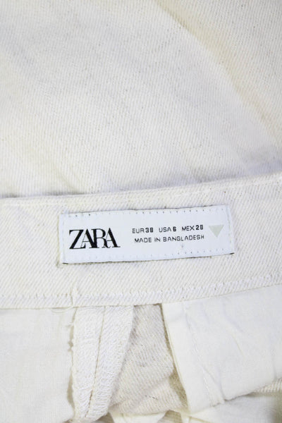 Zara Womens High Rise Zip Up Wide Leg Jeans Cement White Cotton Size 6