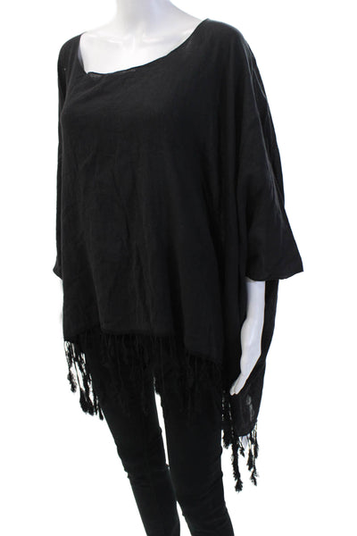 Alexis Womens Tassel Trim Short Sleeves Blouse Black Cotton Size Extra Small