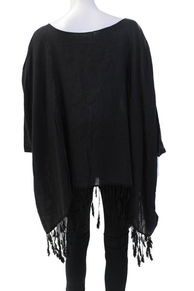 Alexis Womens Tassel Trim Short Sleeves Blouse Black Cotton Size Extra Small
