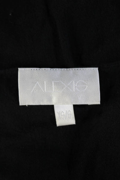 Alexis Womens Tassel Trim Short Sleeves Blouse Black Cotton Size Extra Small