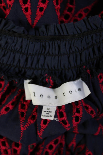 Endless Rose Womens Eyelet Cropped Blouse Navy Blue Pink Cotton Size Small
