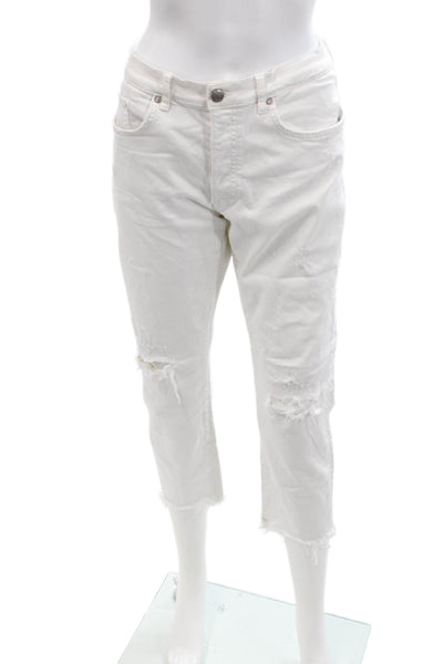 Zara Woman Womens Cotton Distressed Five Pocketed Capri Jeans White Size 8
