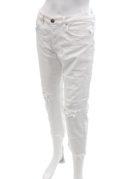Zara Woman Womens Cotton Distressed Five Pocketed Capri Jeans White Size 8