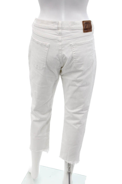 Zara Woman Womens Cotton Distressed Five Pocketed Capri Jeans White Size 8