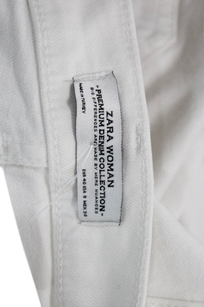 Zara Woman Womens Cotton Distressed Five Pocketed Capri Jeans White Size 8